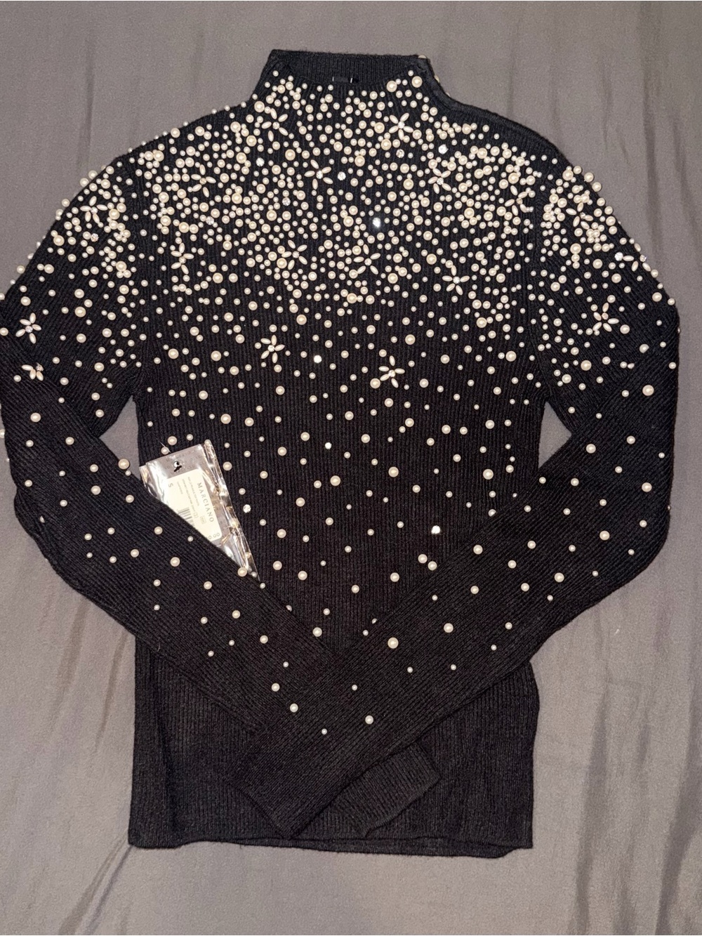 Marciano Black Turtleneck Sweater with Pearl Embellishment